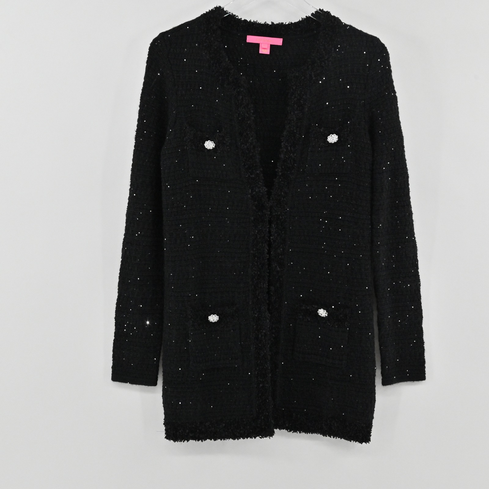 Lilly Pulitzer Amal Cardigan Womens Size Xs Black Sequin Tweed Cotton Wool Chic